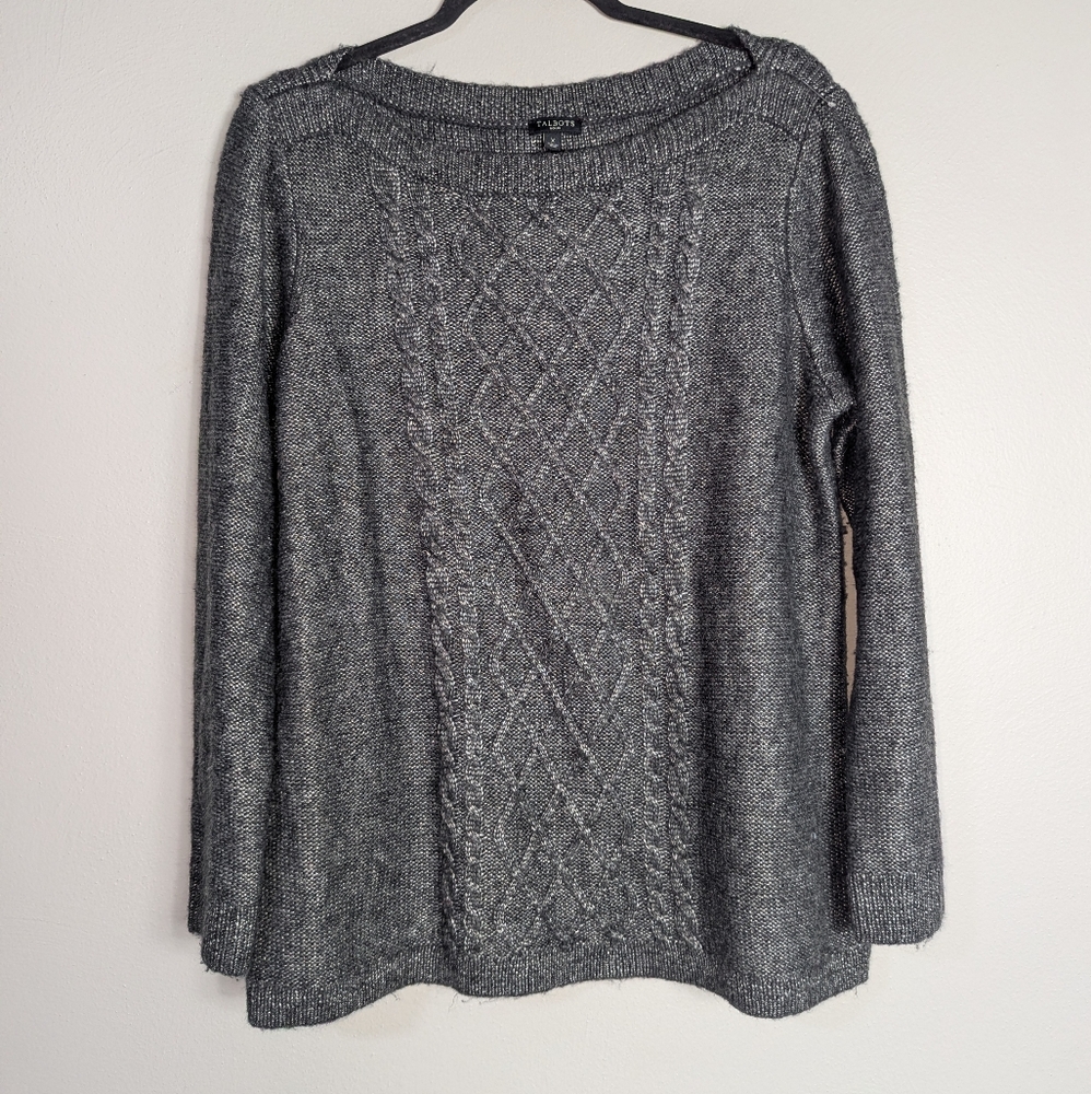 0X Talbots Gray Silver Cable Knit Pullover Sweater